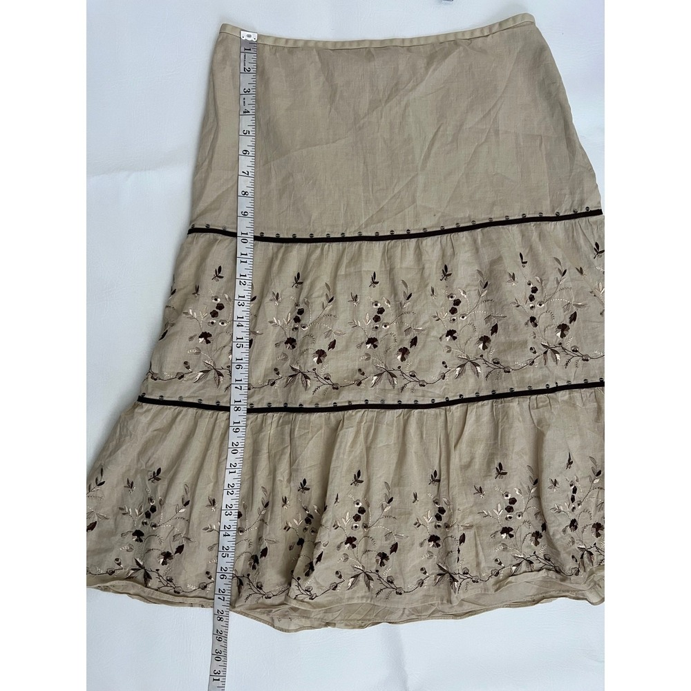 Ann Taylor Cottagecore Embroidered Tiered Midi Skirt 10 Boho Cotton Linen Look - Picture 8 of 9